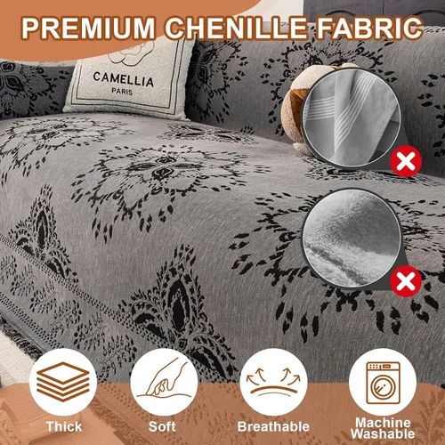 Miniatura 124 de STACYPIK Funda de sofá gris impermeable para perros, funda de sofá antideslizante para sofá de 3 cojines, funda seccional lavable para forma de L
