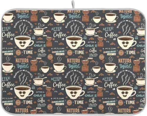 Tapete para cafetera para encimera, tapetes de microfibra para secar platos, cafetería, bar, cocina, tapete para derrames de 16 x 18 pulgadas,