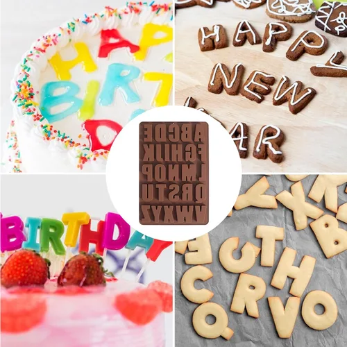 Miniatura 6 de Ymapinc Moldes de silicona para chocolate, 26 cavidades del alfabeto, decoración de pasteles, fácil liberación, molde de regalo de fiesta, 10.67 x