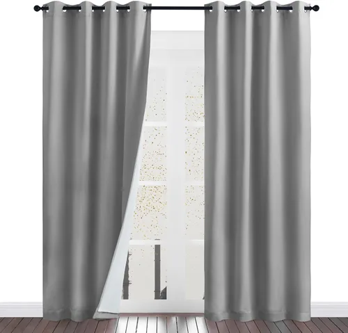 Miniatura 10 de NICETOWN Cortinas de Lino Sintético Angora con Barrera de Sonido que Aísla el Polvo, 100% Opacas, de 84 Pulgadas de Largo, 1 Panel, Cortinas