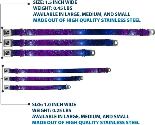 Miniatura 3 de Buckle-Down Collar de perro con hebilla de cinturón de seguridad, color azul galaxia/morado, 1 pulgada de ancho, se adapta a cuello de 9 a 15