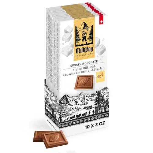 Miniatura 9 de Milkboy Swiss Milk Chocolates - Barras de chocolate con leche alpina con sal marina de caramelo crujiente, sin gluten, sin OMG, todo natural