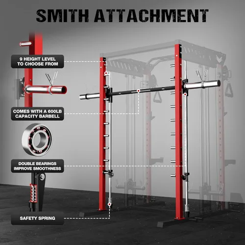 Miniatura 3 de JELENS M21 - Máquina Smith, jaula de potencia multifunción con sistema de cruce de cable de polea doble, banco de sentadillas todo en uno de 907 kg