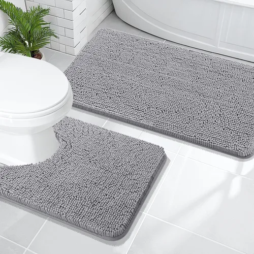 Miniatura 110 de OLANLY Juego de alfombras de baño de 2 piezas, alfombras de baño de chenilla suave y absorbente y alfombra de contorno en forma de U para inodoro