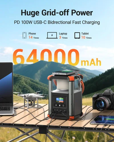 Miniatura 2 de BLAVOR Estación de energía portátil, generador para exteriores de 236.8 Wh/64,000 mAh, generador pequeño de carga rápida bidireccional USB C de 100