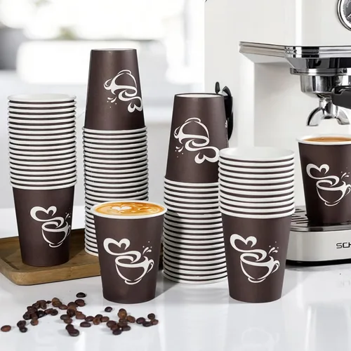 Miniatura 6 de Clawsoff 400 tazas de café de papel de 8 onzas, vasos desechables para bebidas calientes o frías, tazas de café marrón de 8 onzas para fiestas