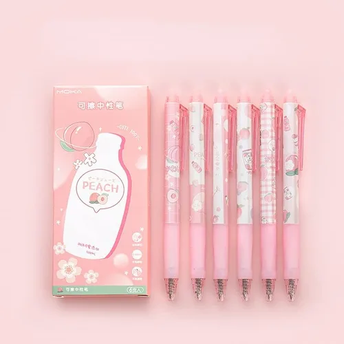 Miniatura 10 de 6 bolígrafos kawaii borrables con borradores, bonitos bolígrafos de gel con estampado de dibujos animados kawaii de 0.020 in, bolígrafos de tinta