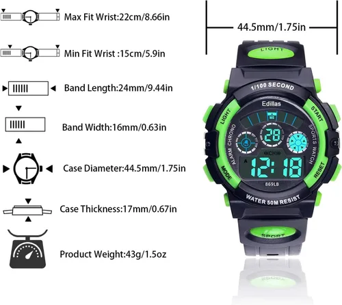 Miniatura 4 de Edillas Relojes digitales para niños, 7 colores, luces LED, 164.0 ft, impermeables, para niños, estudiantes, adolescentes, deportes al aire libre