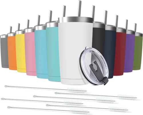 Miniatura 17 de Paquete de 6 Vasos Térmicos de Acero Inoxidable de 20 oz con Pajita y Tapa, Taza de Café de Viaje de Doble Pared con Aislamiento al Vacío, Vaso