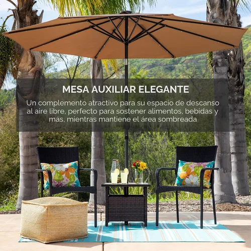 Miniatura 7 de Best Choice Products Mesa auxiliar de mimbre con agujero para paraguas, mesa auxiliar cuadrada de ratán de polietileno para patio, jardín, piscina