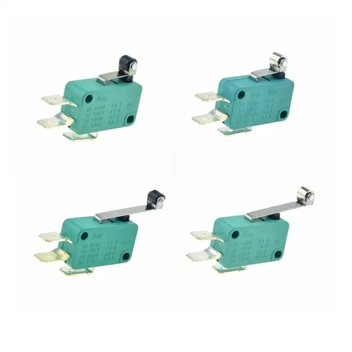 Miniatura 4 de Micro Interruptores de límite Micro 16A 250V 125V NO+NC+COM 0.248 in 3 pines SPDT Micro interruptor 1.102 in 2.047 in Arc Roller Palanca Interruptor