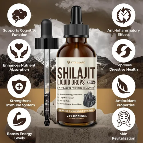 Miniatura 5 de Gotas líquidas Shilajit del Himalaya, 1000 mg de energía e inmunidad con más de 85 oligoelementos y ácido fúlvico, suplemento de fuerza, vitalidad