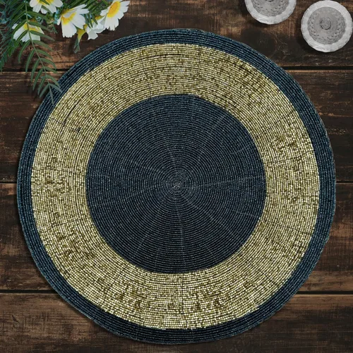 Miniatura 30 de Decozen Juego de 4 Manteles Individuales Redondos con Cuentas, de 14 Pulgadas, Rojos, Hechos a Mano con Cuentas de Vidrio, para Decoración de Mesa