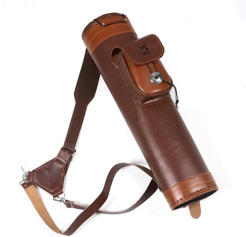 Miniatura 4 de TOPARCHERY - Aljaba Tradicional para Hombro y Espalda de Cuero con Bolso Grande, Correas Hechas a Mano, Marrón