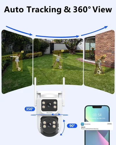 Miniatura 4 de 【Audio de 2 vías y vista de 360°】 Cámaras de seguridad PTZ de 4MP inalámbricas para exteriores, sistema de vigilancia WiFi para el hogar, kits