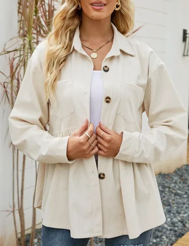 Miniatura 3 de Flygo Camisas de pana peplum para mujer, con botones, de gran tamaño, babydoll