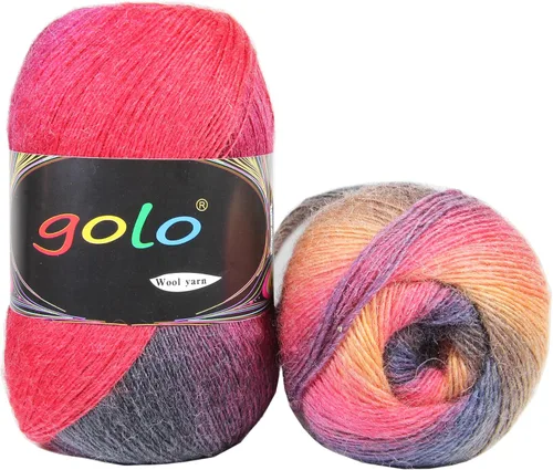 Miniatura 19 de Hilo de lana golo para tejer 200 yardas, hilo Cachemire multicolor arcoíris