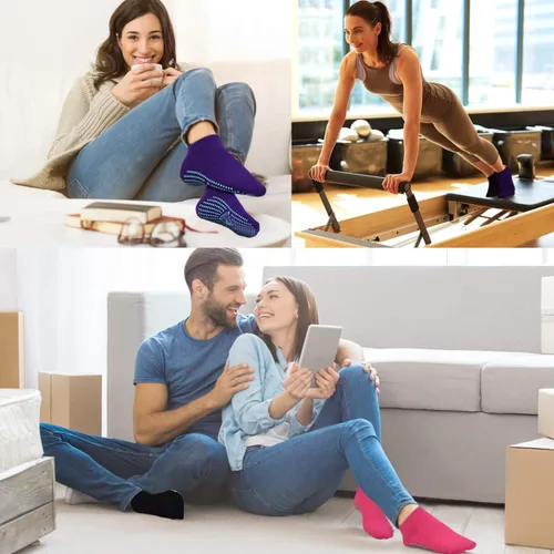 Miniatura 2 de ELUTONG Calcetines antideslizantes para yoga pilates 4 pares de calcetines adhesivos de ballet entrenamiento hospital para mujer