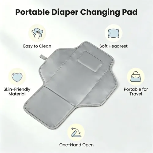Miniatura 2 de Cambiador portátil con almohada incorporada, cambiador de pañales plegable de viaje, estación de cambio impermeable abierta con una sola mano