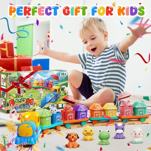 Miniatura 9 de Juguetes para niños y niñas de 1-2-3, juego de tren para niños pequeños de 2 a 4 años con música y luz, juguetes para niños de 1, 2 y 3 años