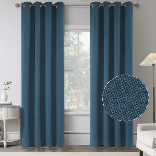 Miniatura 52 de KEQIAOSUOCAI Cortinas de lino 100% opacas de 100 pulgadas de largo, 2 paneles para dormitorio, estilo casa de campo moderna, completamente negro