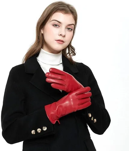 Miniatura 7 de ZLUXURQ Guantes de cuero suave italiano de lujo para mujer, guantes de piel de oveja genuina para mujer, guantes de clima frío con forro de cachemira