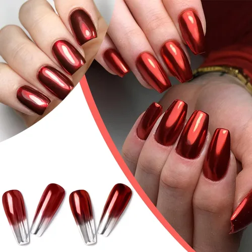 Miniatura 2 de 2 cajas de polvo de uñas cromado rojo efecto espejo metálico holográfico polvo pigmento reflectante polvo para decoración de manicura