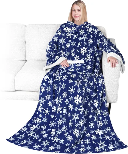 Miniatura 47 de PAVILIA Manta de forro polar con mangas para mujeres y hombres adultos, manta portátil cálida y suave, acogedora con bolsillo para abrazarse, manta