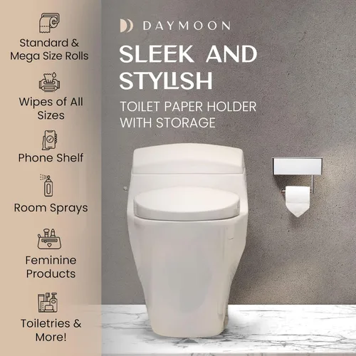 Miniatura 3 de Day Moon™ Soporte de papel higiénico cromado con estante - Porta toallitas para baño, dispensador de toallitas desechables, soporte de papel Cromo