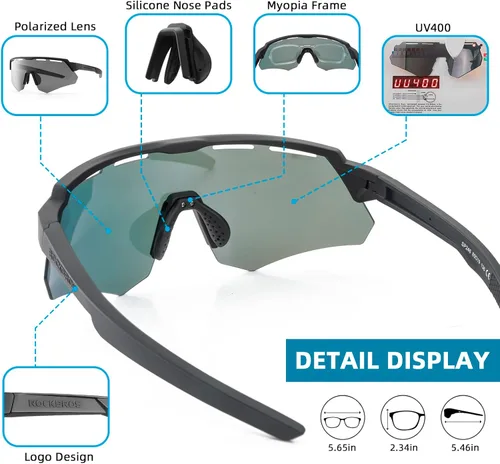 Miniatura 4 de ROCKBROS Gafas de sol deportivas polarizadas para hombres, para béisbol, ciclismo, protección UV400 para mujeres y hombres Negro