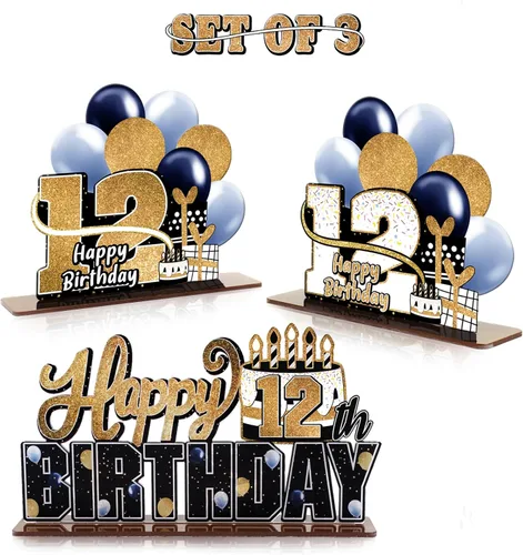 Miniatura 151 de LINGTEER Feliz 10º Cumpleaños Juego de Centros de Mesa de Acrílico Azul para Mesa - Brindemos por Diez Años Decoraciones de Regalo de Fiesta de 10º