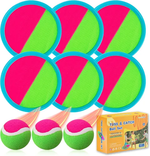 Juegos al aire libre, juego de lanzamiento y pelota con 6 paletas y 3 pelotas, juegos de patio perfectos para niños de 4 a 8 años, regalos de Pascua