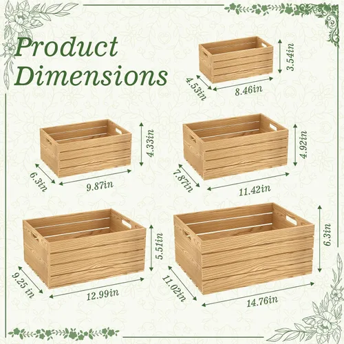 Miniatura 2 de 5 piezas de cajas de madera decorativas para exhibición, 5 tamaños grandes de cesta de madera estilo granja para contenedor de almacenamiento