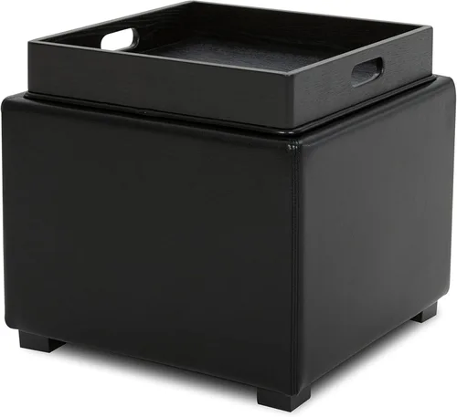 CHITA Cubo otomano de almacenamiento con tapa de bandeja, reposapiés pequeño con almacenamiento, mesa auxiliar cuadrada para sala de estar y Negro