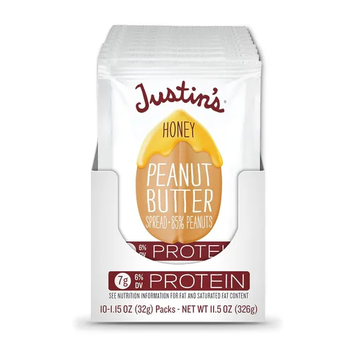 Miniatura 4 de Justin's - Mantequilla de maní con miel en paquetes para apretar, sin gluten, sin transgénicos, fuente responsable, paquete de 10
