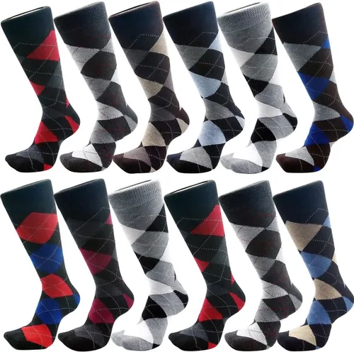 Miniatura 2 de USBingoshop Calcetines de algodón para hombre, diseño de rombos a rayas, color negro