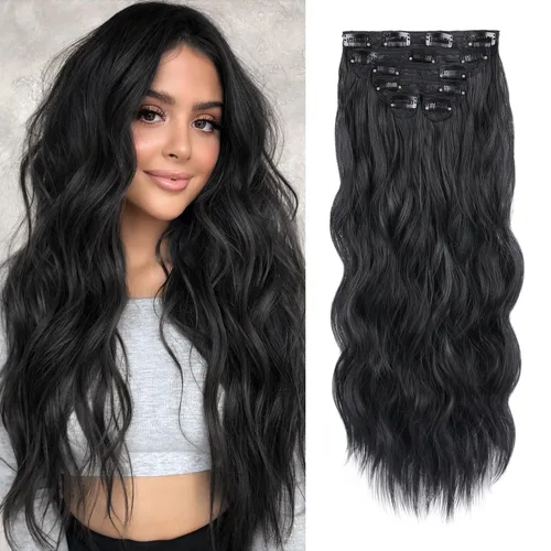 Miniatura 10 de WECAN Extensión de cabello con clip, de 20 pulgadas, mezcla de rubio ceniza y rubio decolorado, 6 piezas, extensiones de cabello largo ondulado
