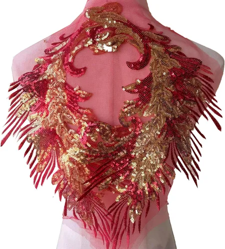 Miniatura 4 de Spakling Gold Sequined Applique Mirror Pair Angel Wings Lace Applique Patch para vestido de fiesta Dorado