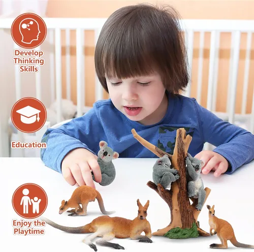 Miniatura 6 de Toymany 7 figuras de animales australianos de vida silvestre que incluyen figura de koala y canguro, juego de figuras de animales de bosque