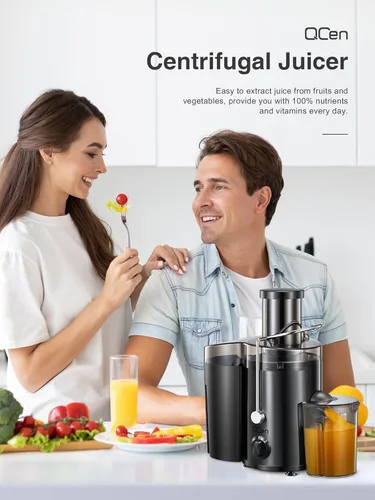 Miniatura 8 de QCen - Máquina exprimidora, extractor centrífugo de 500 W, con conducto de alimentación de boca ancha de 3 pulgadas para frutas y verduras, acero