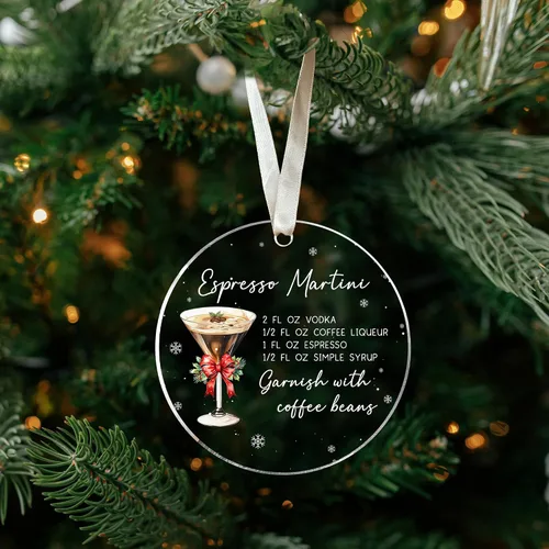 Miniatura 5 de Adorno de Martini Espresso - Adornos de Navidad Espresso Martini, adornos de vino para árbol de Navidad, adorno acrílico 2024