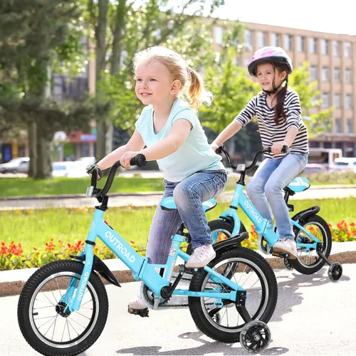 Miniatura 8 de Betterland Bicicleta plegable para niños, bicicleta para niños de 14/16/18 pulgadas con ruedas de entrenamiento y frenos de mano duales, bicicleta