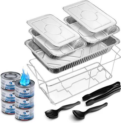 Miniatura 7 de Juego de Chafing Dish Desechable para Bufé, Calentadores de Alimentos para Fiestas, 33 Piezas de Suministros de Catering - Servidores y Calentadores