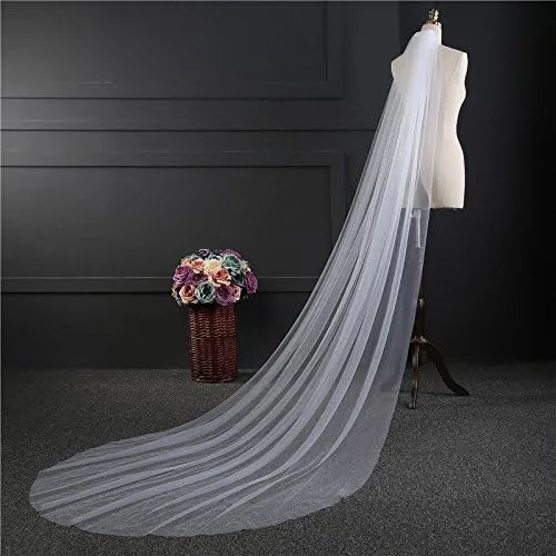 Miniatura 4 de Pefantal Elegante velo de novia largo suave de 118 pulgadas con peine velo de alta calidad para vestidos de novia de una sola capa