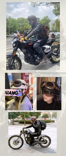 Miniatura 3 de Medio casco vintage de cuero para motocicleta para hombres y mujeres adultos, para scooter, bicicleta, crucero, con gafas y lente solar desplegable