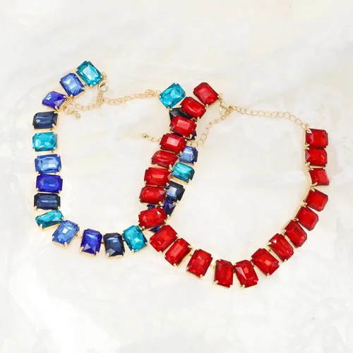Miniatura 9 de Gargantilla de cristal con diamantes de imitación para mujer, pieza de declaración de esmeralda, collar de cadena dorada con cuello de cristal