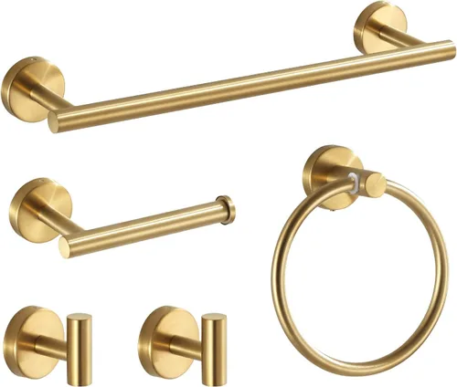 Miniatura 9 de Juego de accesorios de baño en oro cepillado, juego de 10 barras de toallas que incluye 2 barras de toallas de 16 pulgadas, soportes de papel