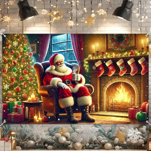 Miniatura 10 de BlissYard Telón de fondo de tren de Papá Noel, 71 x 43 pulgadas, pancarta de escena de Navidad de pan de jengibre, fondo de fotos para fiestas
