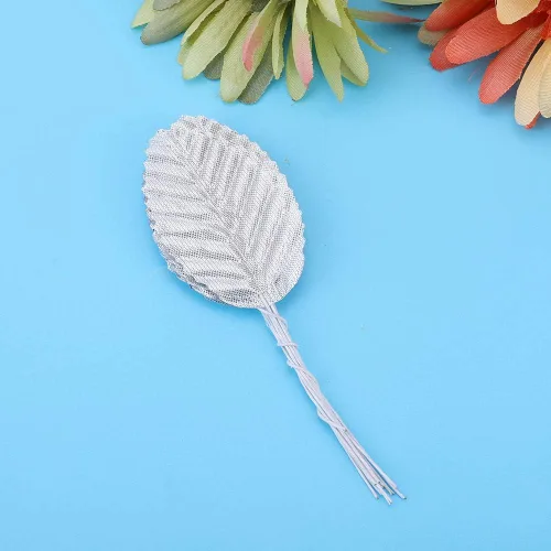 Miniatura 6 de Pssopp 200 piezas de tela y alambre de hierro decoración de ropa DIY decoración de fiesta de simulación hojas decoración floral (plata)
