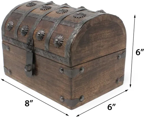 Miniatura 6 de Nautical Cove Cofre del tesoro de madera con forro acolchado de terciopelo y cerradura antigua con llaves de esqueleto (pequeño 8 x 6 x 6) – Cofre